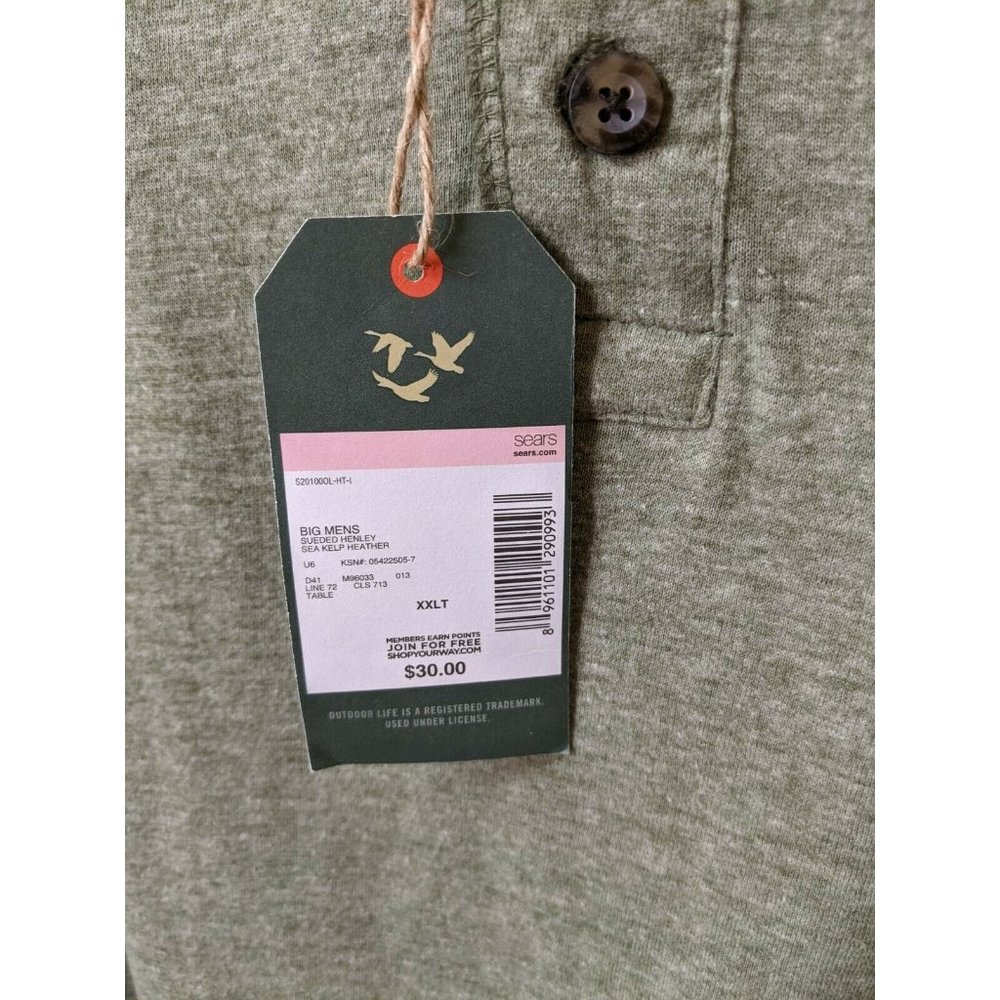 Outdoor Life Mens Wilderness Henley Short Sleeve Sea Kelp Heather TShirt Sz 2XLT - Picture 7 of 9